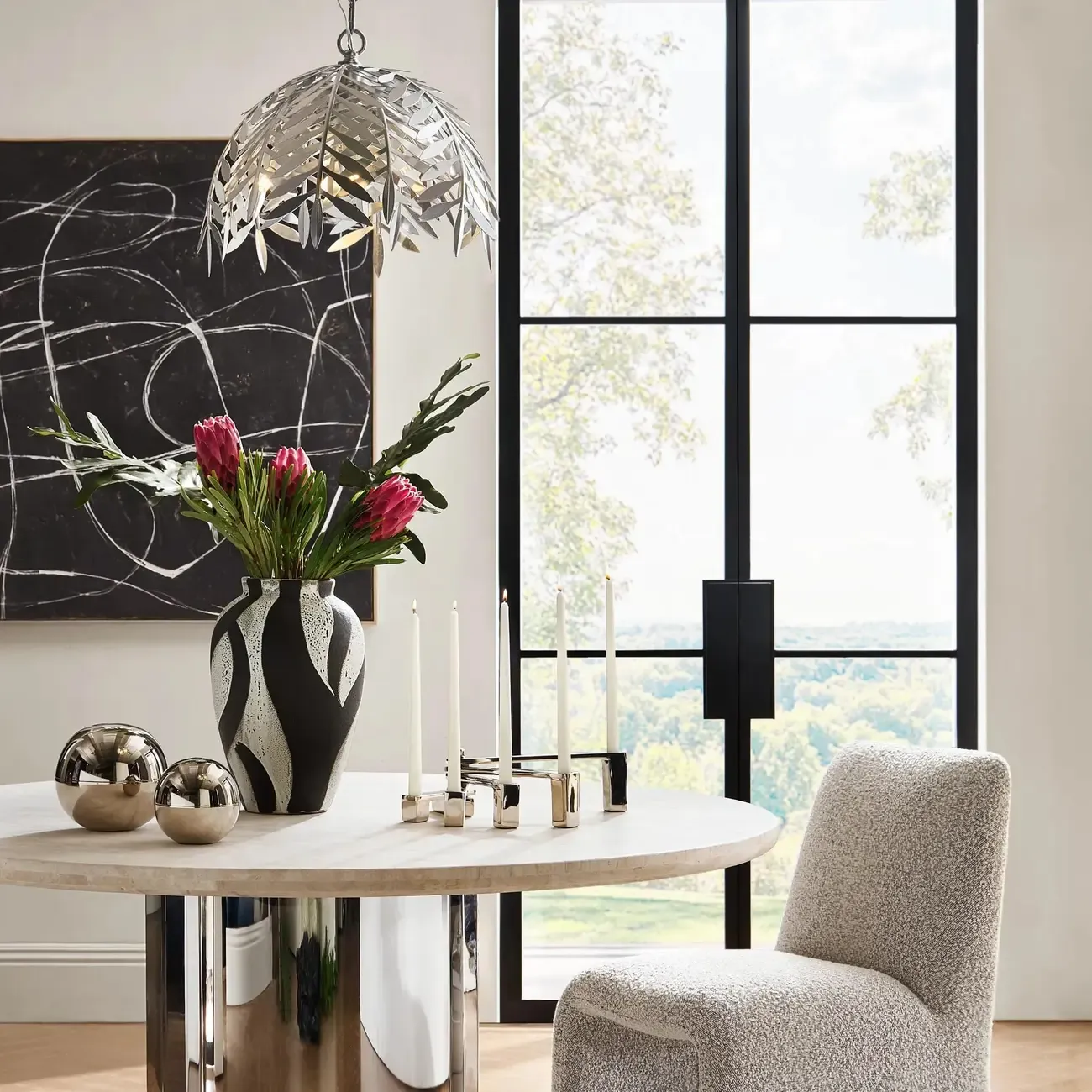 Modern Metal Silver Leaf Shape Pendant Light