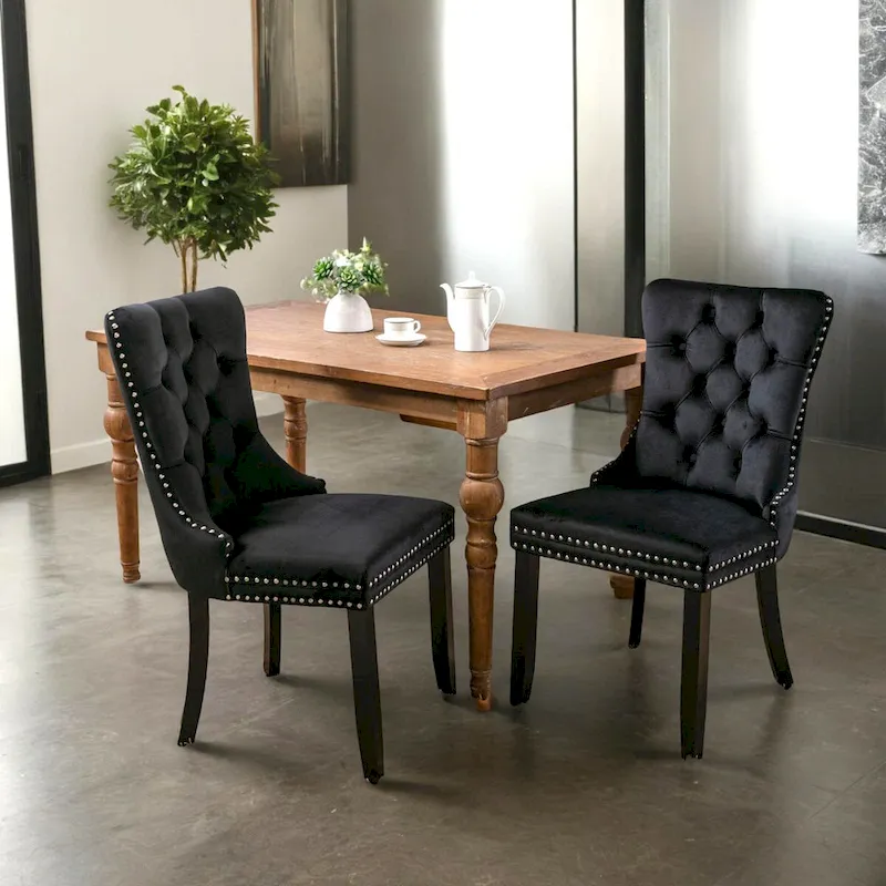 Modern, High-end Tufted Solid Wood Contemporary Velvet Upholstered Dining Chair with Wood Legs Nailhead Trim 2-Pcs Set