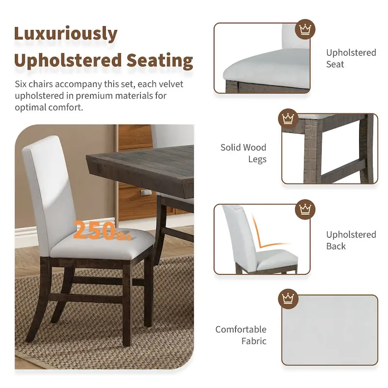 Traditional Style 7-piece Extendable Dining Table Set with Butterfly Leaf and 6 Upholstered Chairs