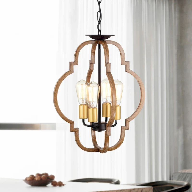 Ason 16 Inch Imitation Wood Grain Finish Pendant 4-Light