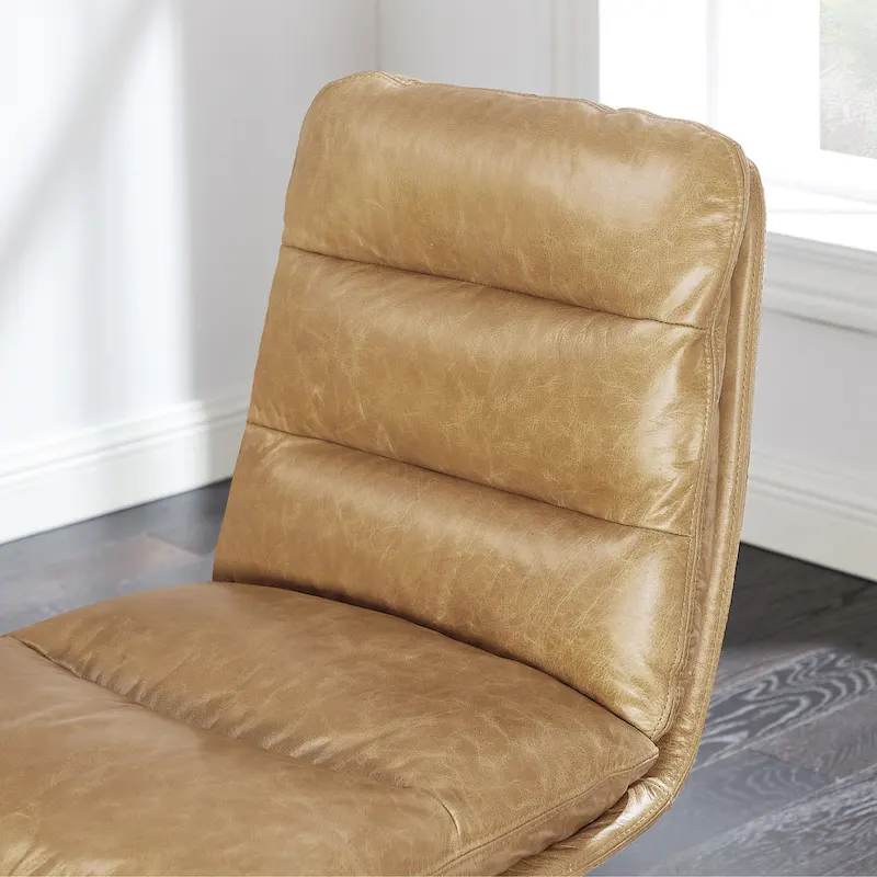 Art Leon Mid-Century Modern Genuine Leather Home Office Desk Chair