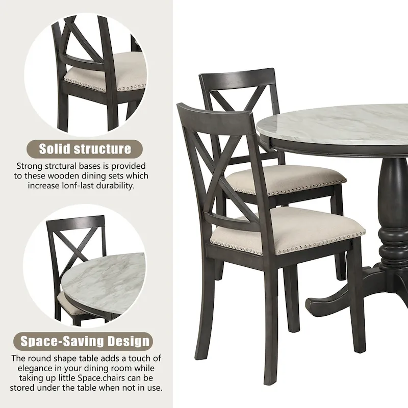 5-Piece Modern Wooden Dining Set with Round Table & Chairs