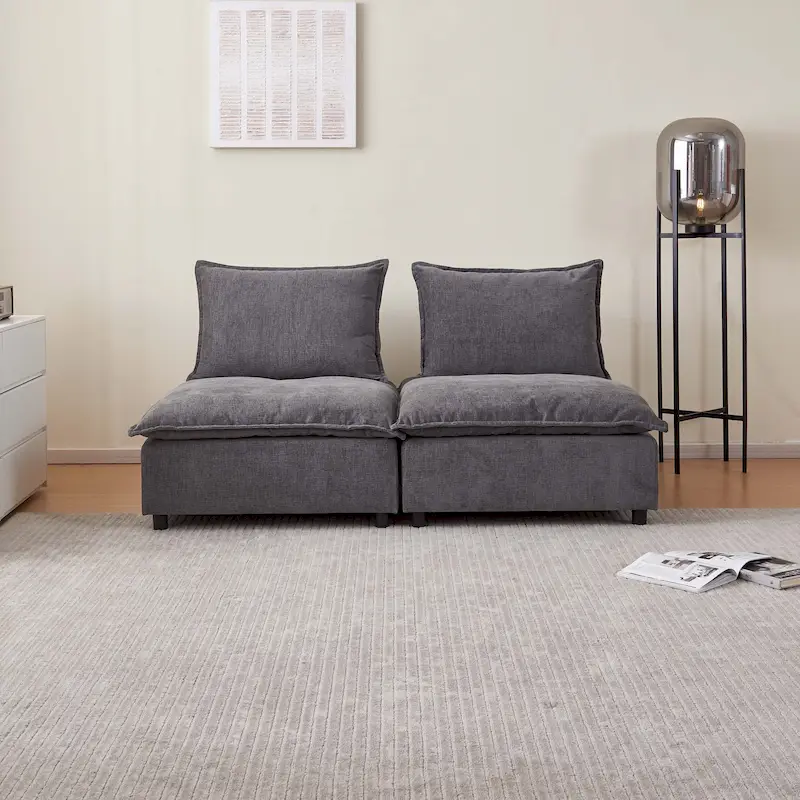 Chenille Upholstered Armless Modular Sectional Sofa, Free Combination