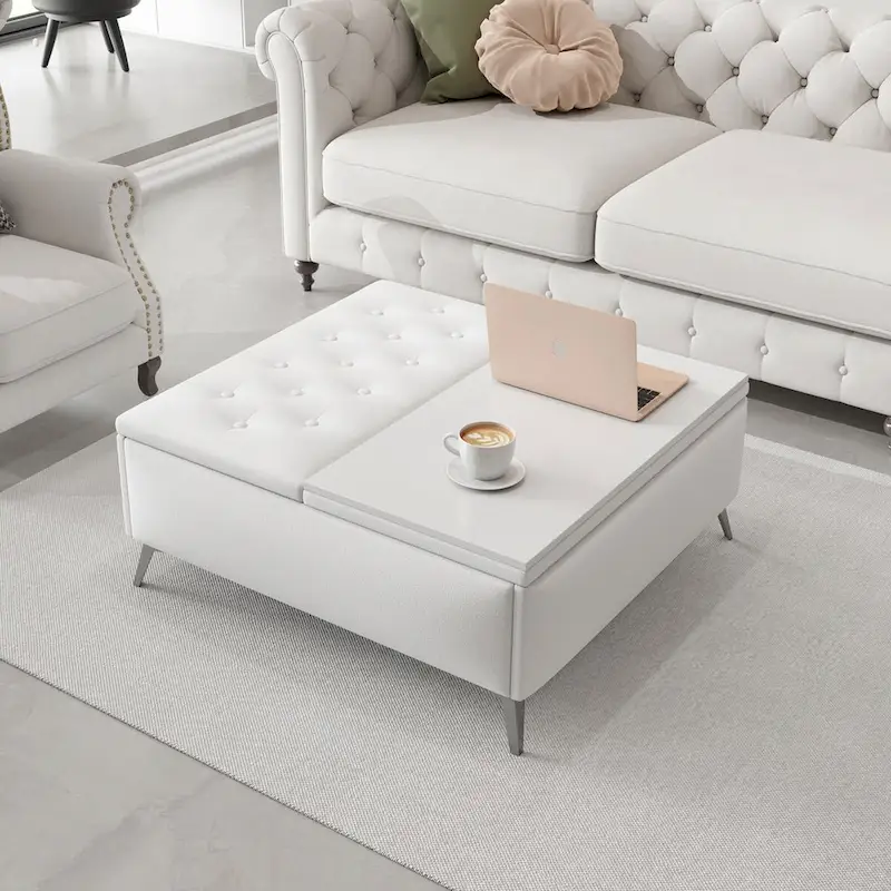 35 inch Wide Square Storage Benches Coffee Table with Lift Top Oversized Storage Ottoman in Upholstered