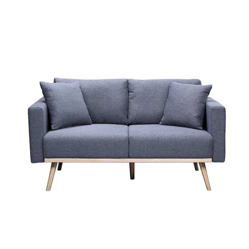 Linen Upholstered Loveseat with 2 Pillows