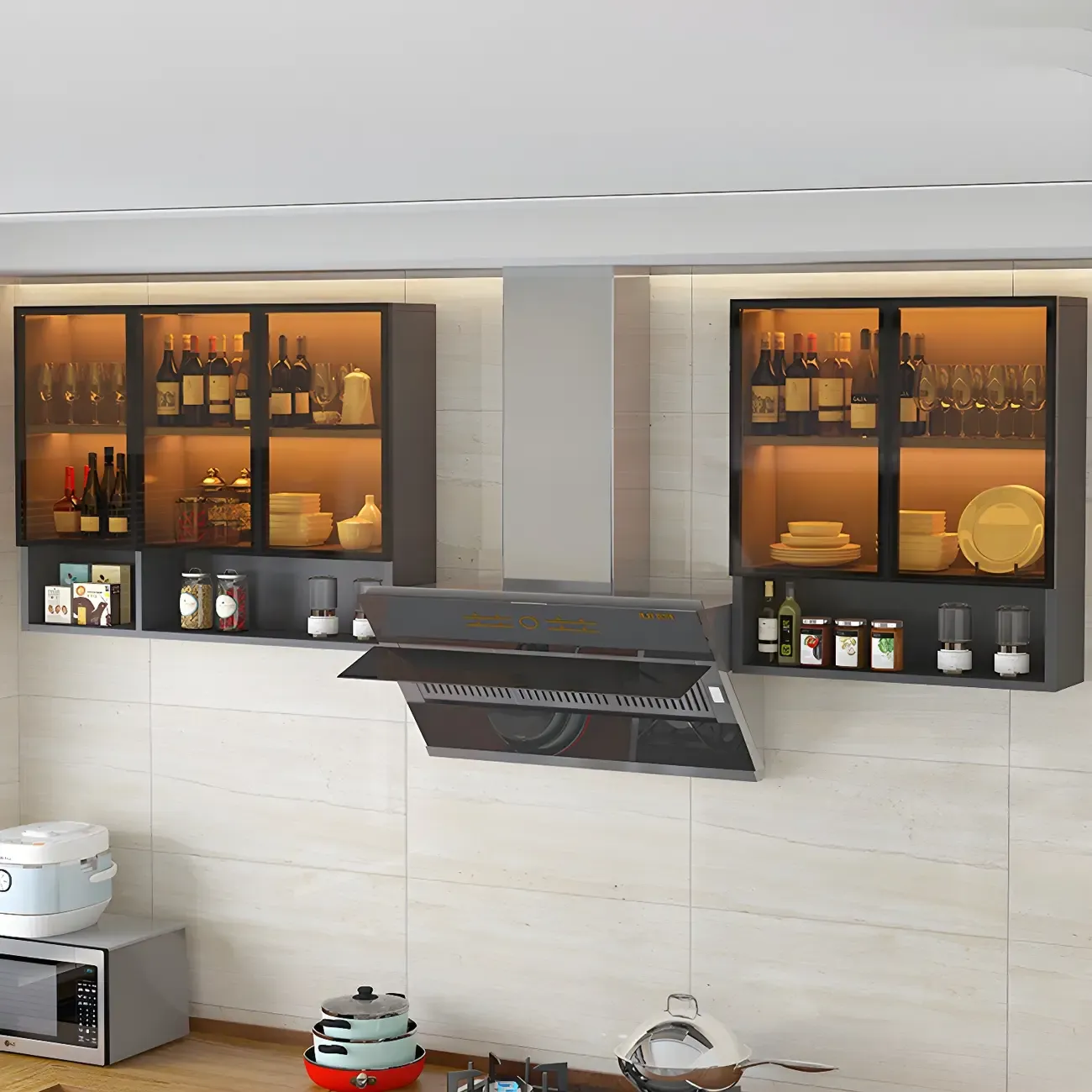 Kitchen Grey Wooden Wall-Mounted China Cabinet