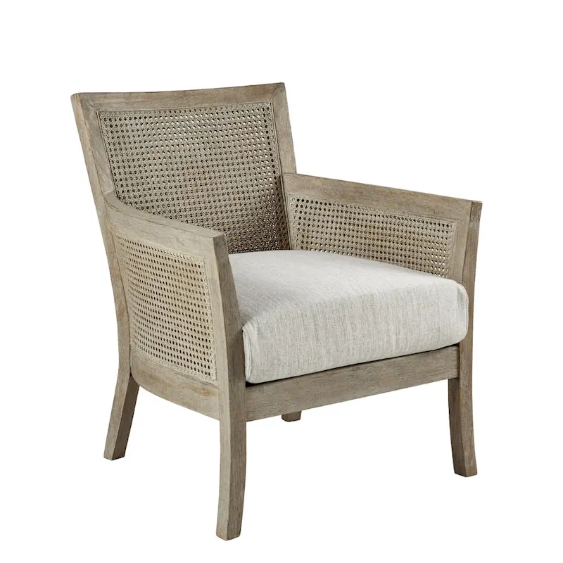 Cane Accent Armchair, Cream/Tan/Black, Wood Frame, Farmhouse, Seats 1
