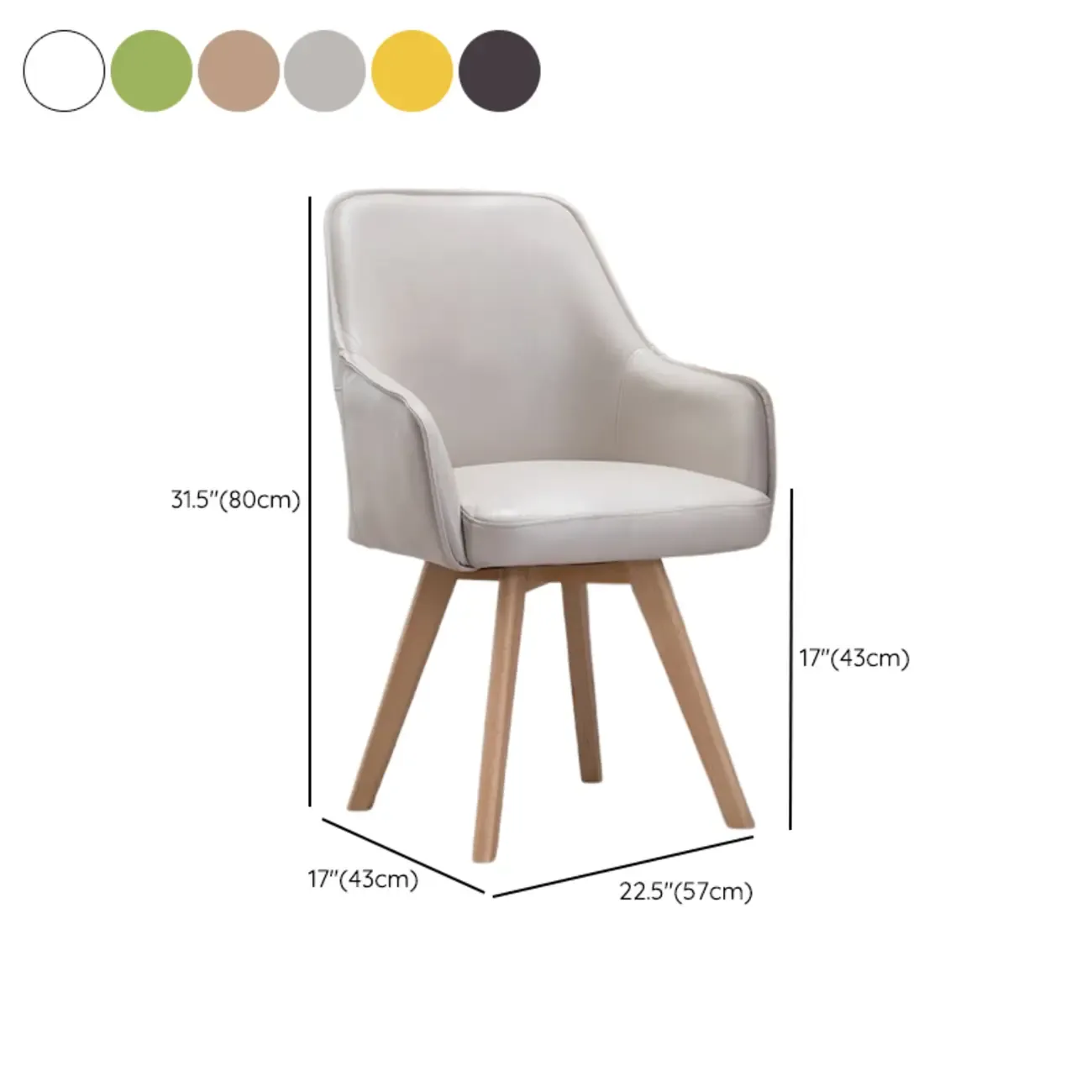 Scandinavian Leather Swivel Dining Chair with Wood Legs