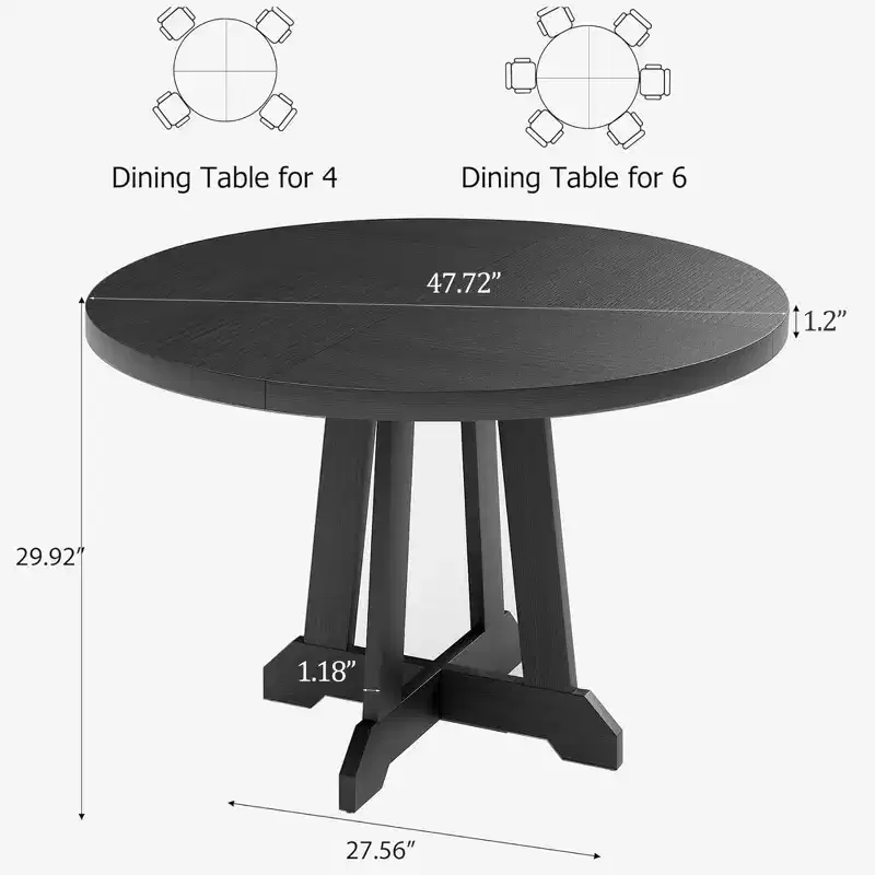 Acekool 47-Inch Round Dining Table, Seats 4, Wood Top with Pedestal Cross Base, Space-Saving Kitchen & Dining Room Table, Farmhouse Style