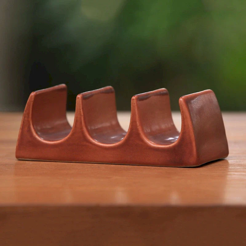 Novica Handmade Bali Waves Ceramic Taco Holder