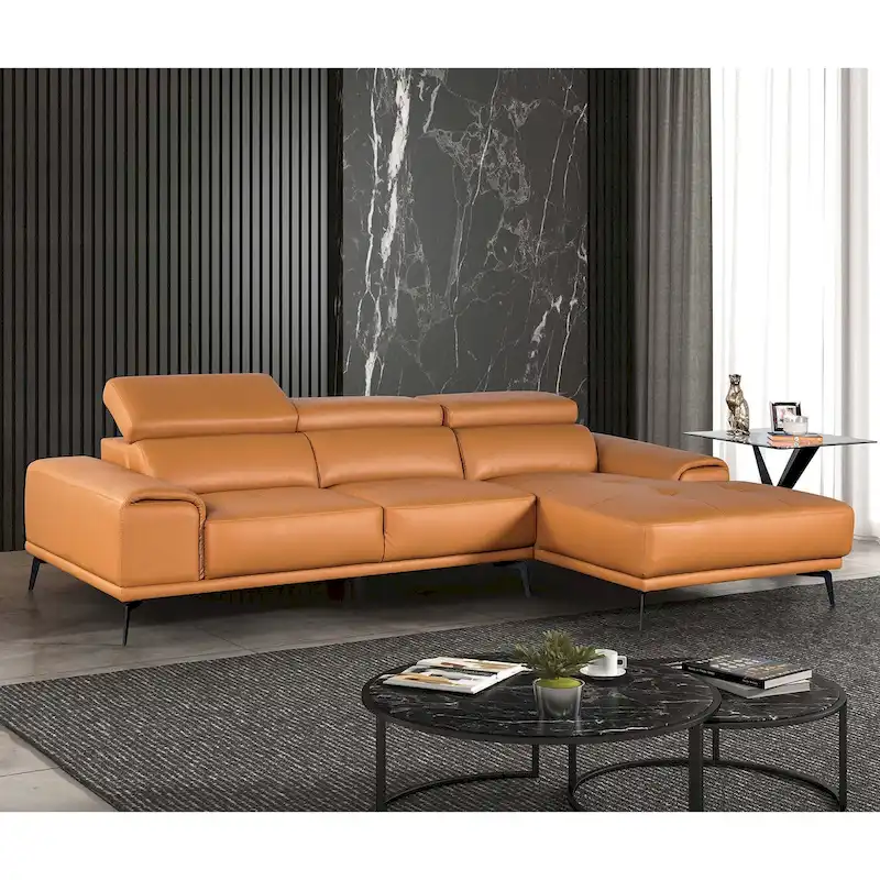 Furniture of America Jacques Modern Low Profile Leather L-Shaped Sectional with Chaise