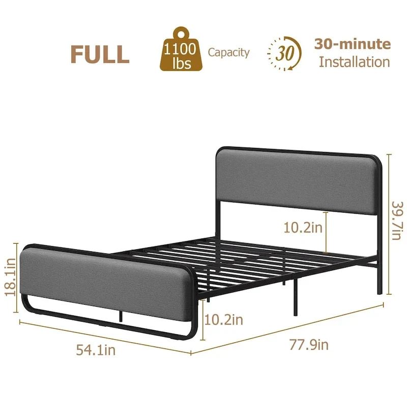 Bed Frame with Upholstered Headboard and Footboard