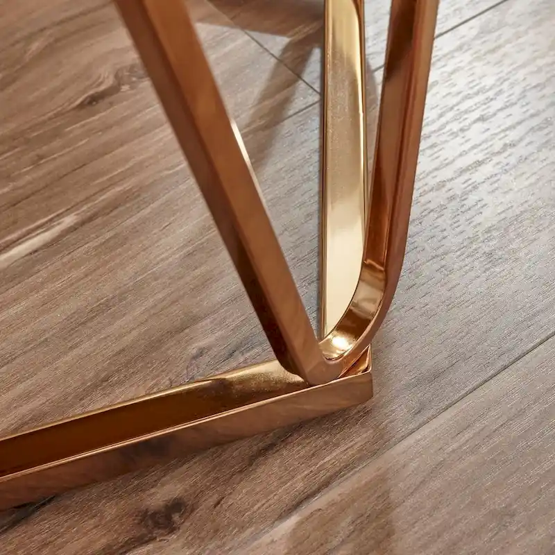 SEI Furniture Henderson Modern Faux Marble Round Side Table with Gold Geometric Base