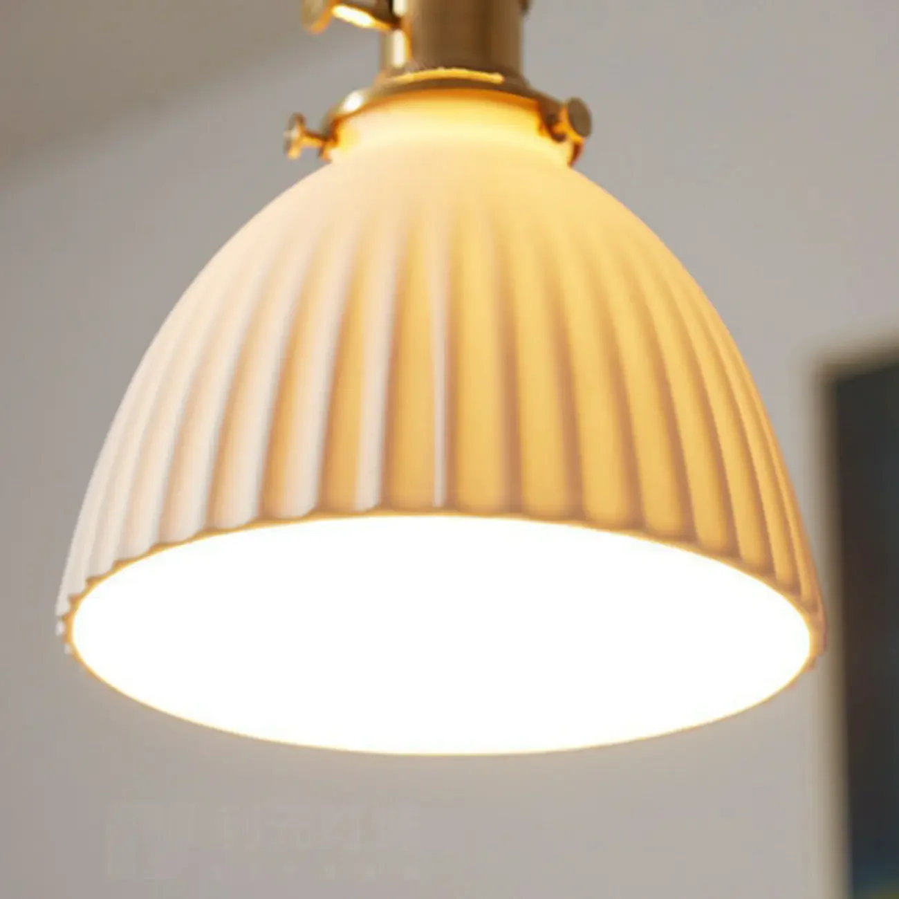 Classic White Brass Ceramic Dome Pendant Light