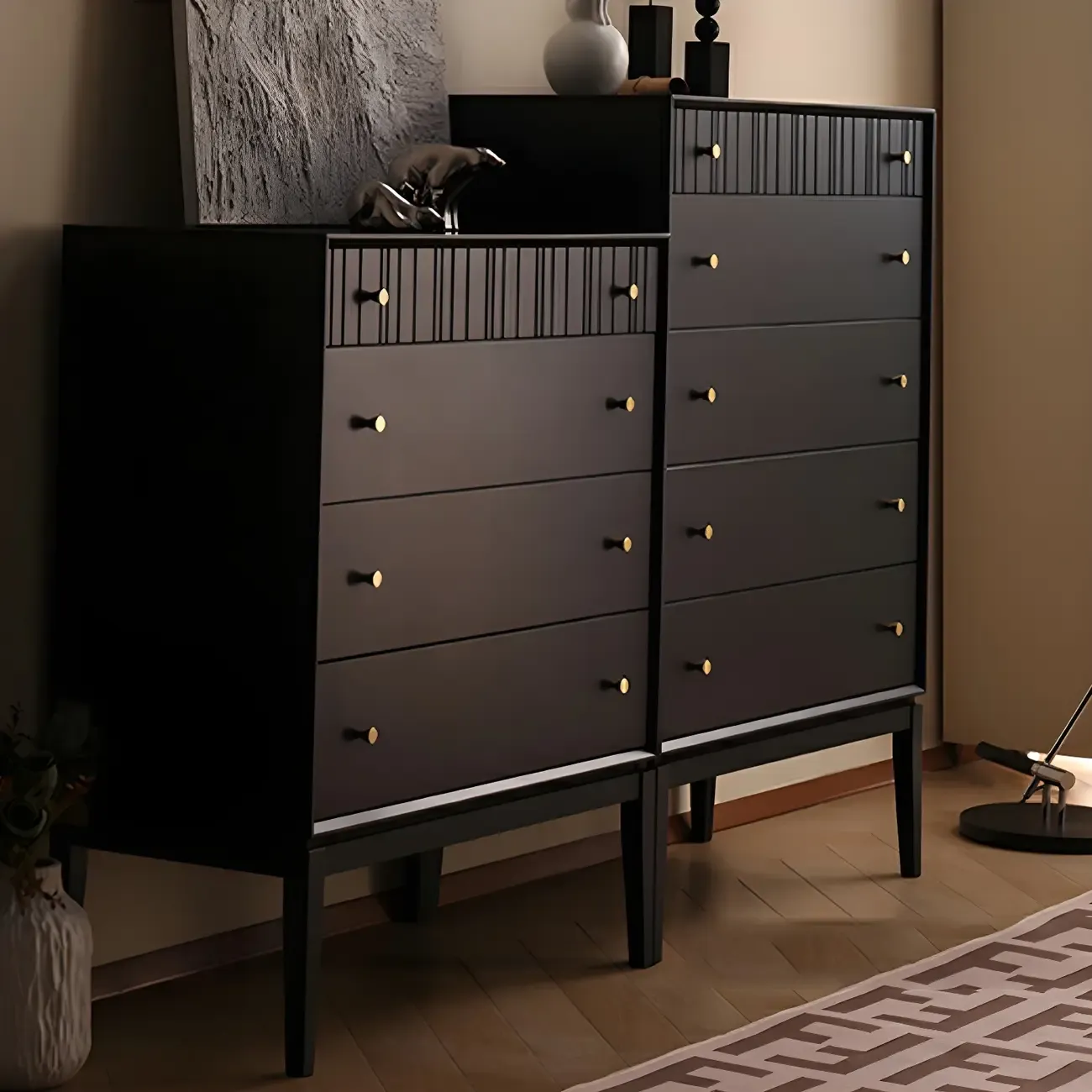 Classic Black Wooden Bachelor Chest with Drawers for Bedroom