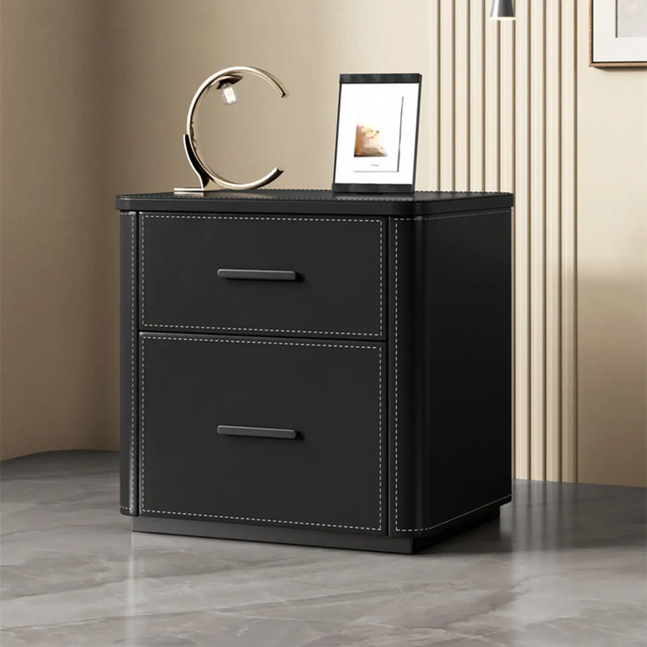 Modern Pine Wood Top 2 Drawers Nightstand