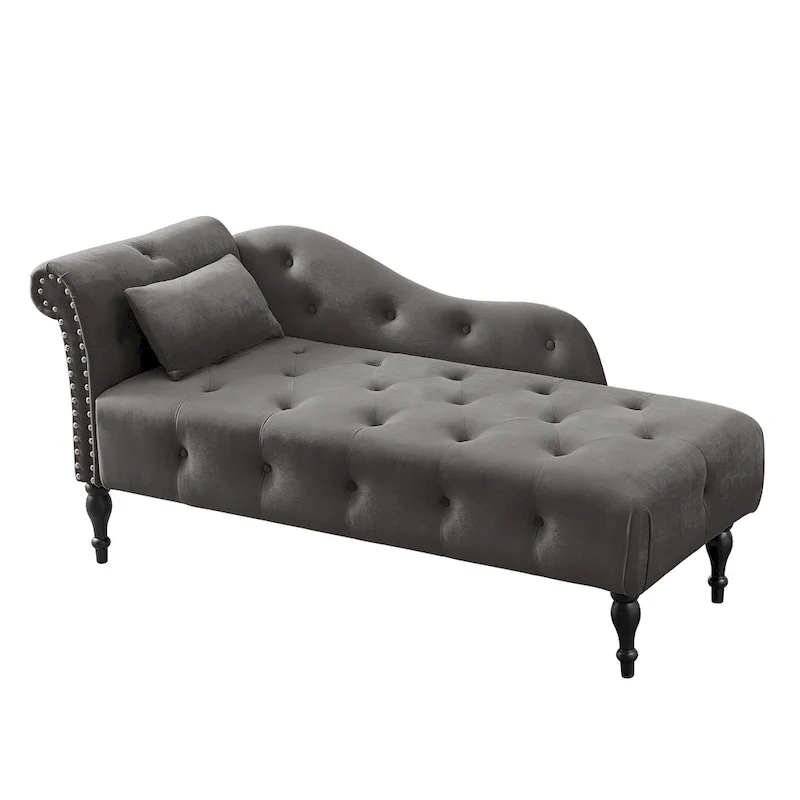60.6 Velvet Upholstered Button Tufted Chaise Lounge Chair with Nailheads