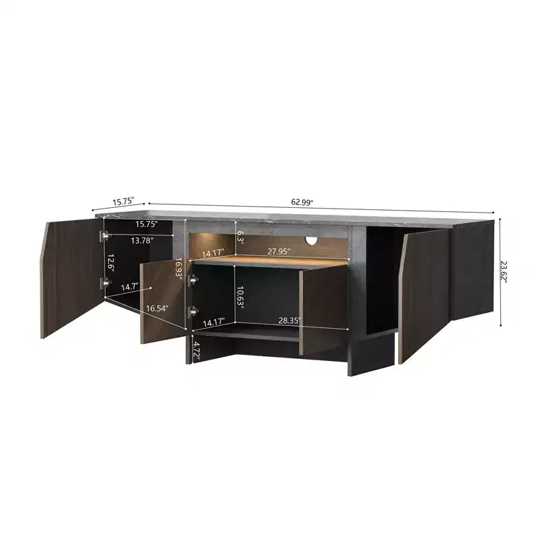 Brown Mid-Century Modern TV Stand with 4 Doors, Fits up to 70