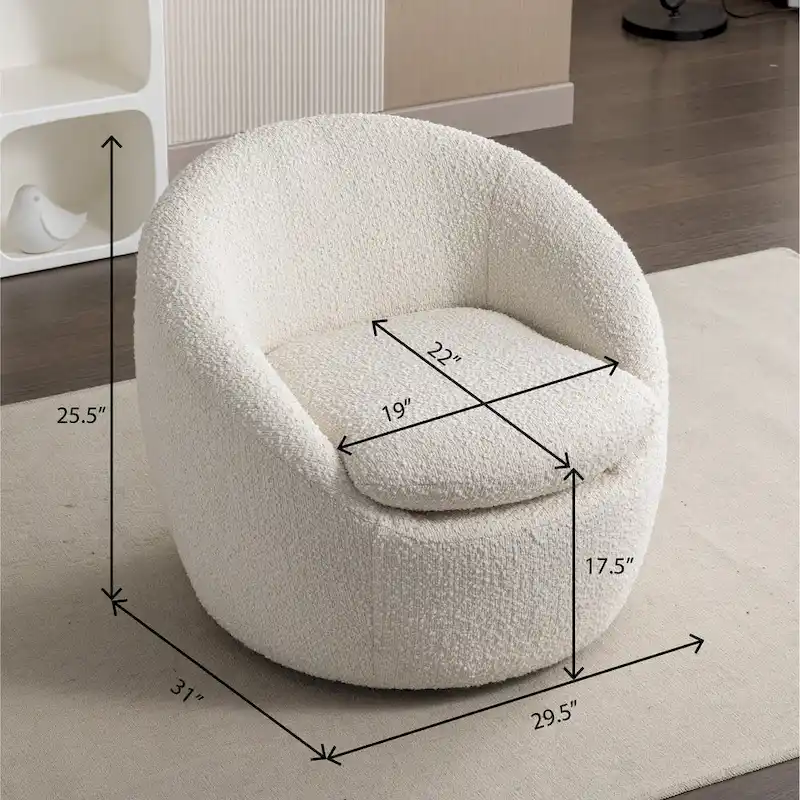 Cream White 31 Boucle Upholstered Barrel Chair with Swivel Base