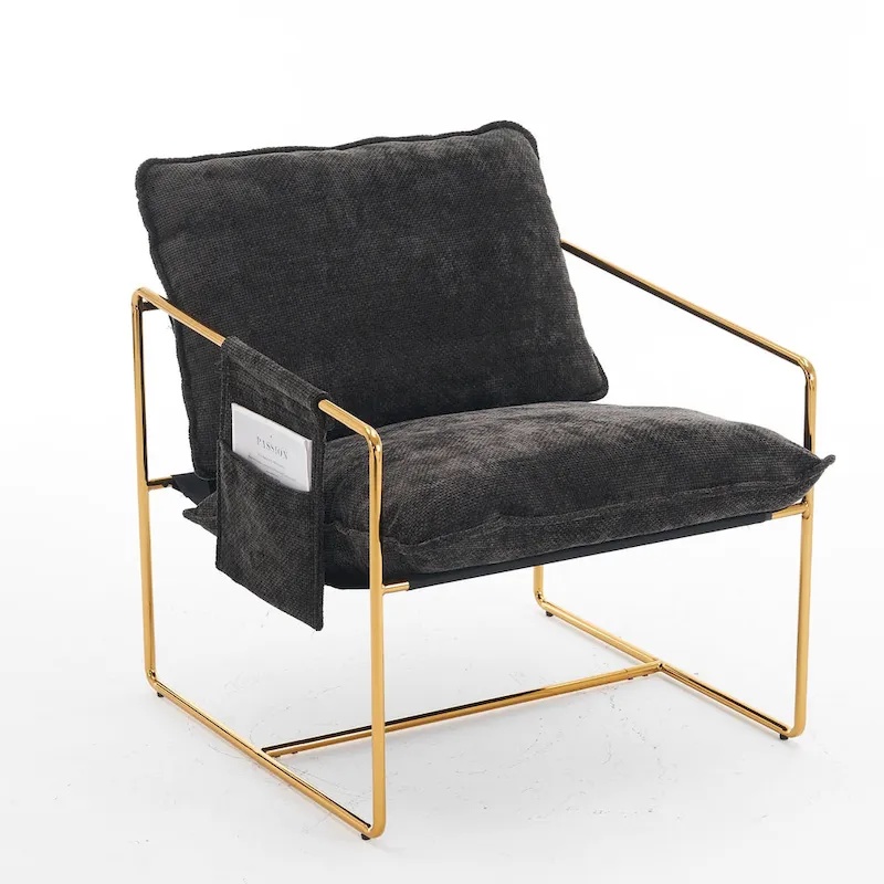 Velvet Arm Chair with Gold Metal Frame - Set of 2