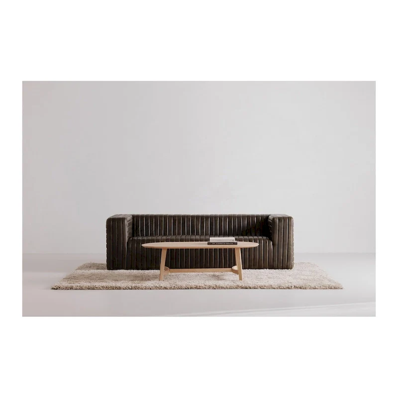 Natural / Dark Brown Solid Oak Coffee Table, Scandinavian Style, Seats 1