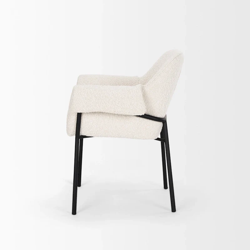 Dining Chair w/ Cream Boucle Fabric & Matte Black Metal Legs