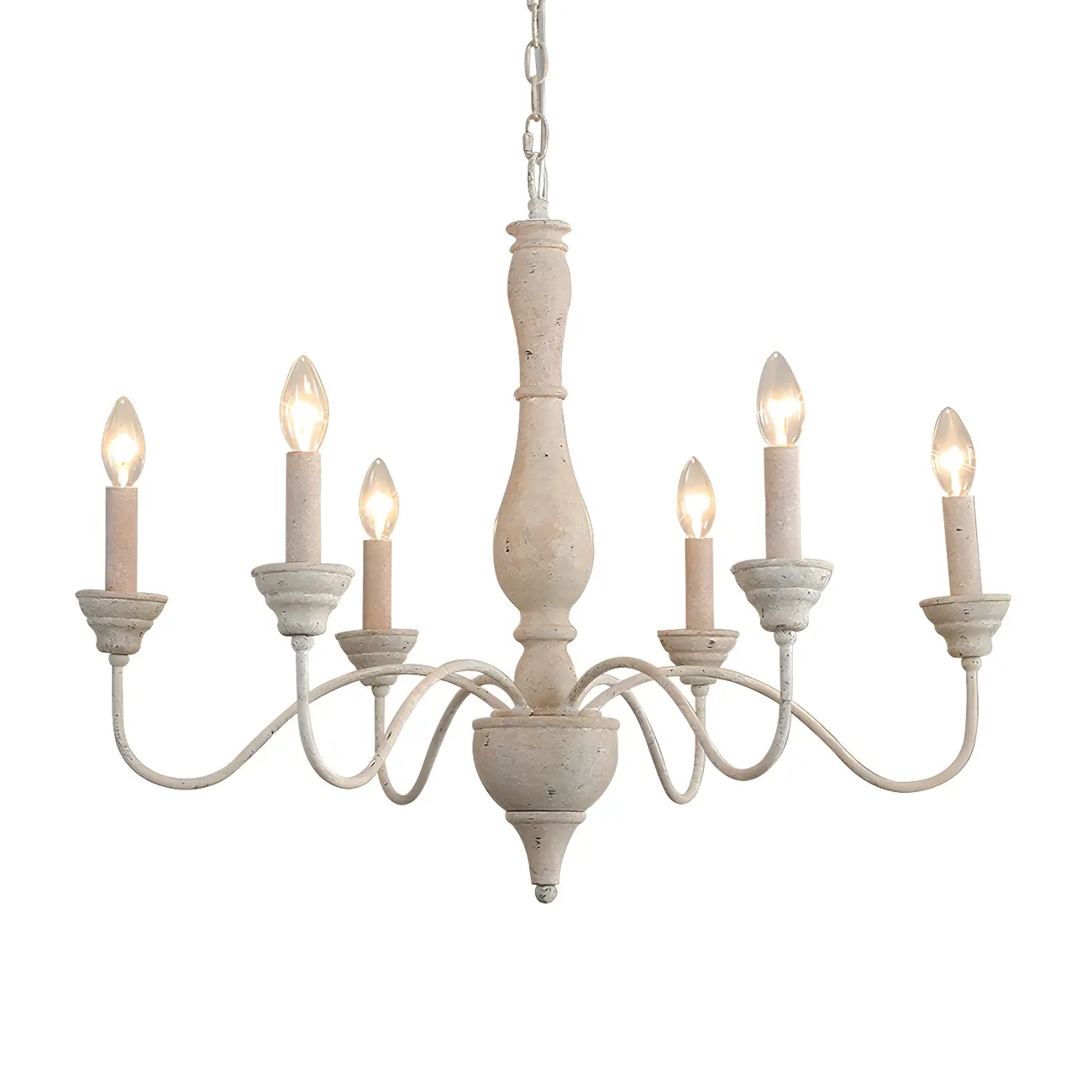 6-Light Classic Wooden Candelabra Chandelier with Chain Mount