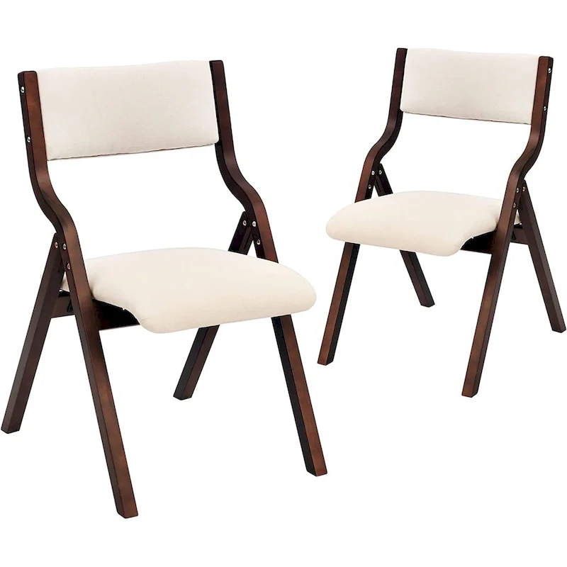 Foldable Dining Chairs with Padded Seats Set of 2, Beige
