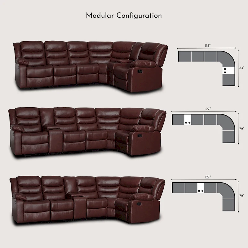 106 Manual Reclining Modular Sectional Couch with 1 Console & 2 Cup Holders, Living Room/Office