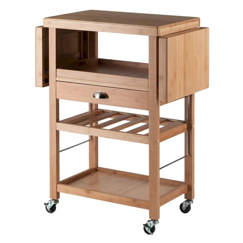 Barton Utility Kitchen Cart, Drop Leaf, Bamboo - 45.28 x 15.16 x 35.43 inches