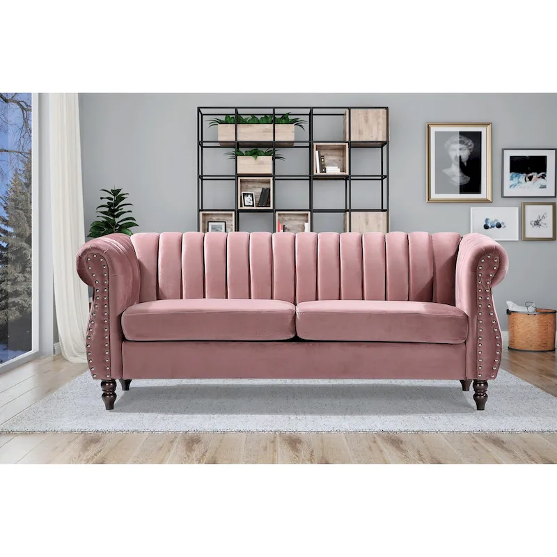 Charlot Velvet Chesterfield Rolled Arm Sofa