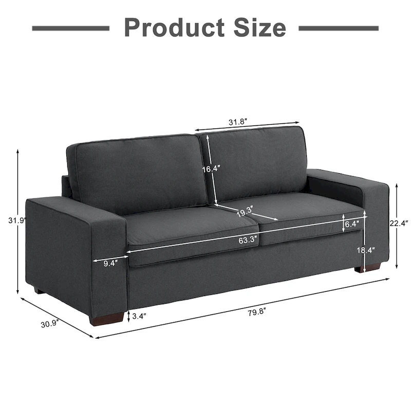 80  Modern Loveseat Couch 3 Seater Sofa