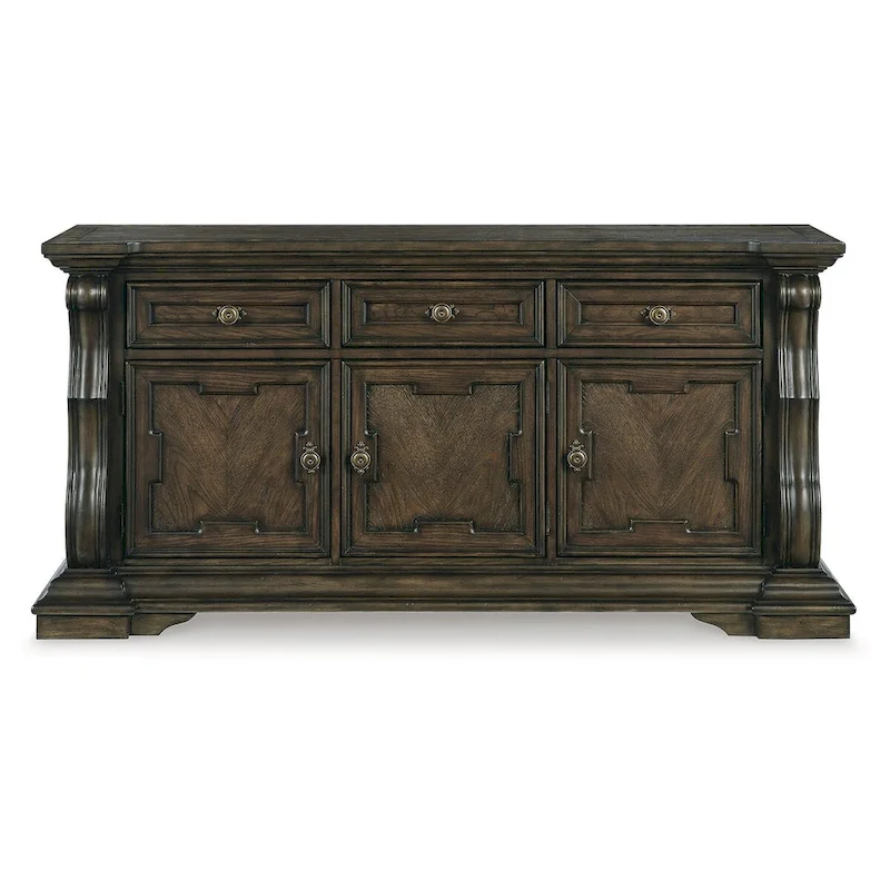 Dark Brown Dining Buffet with 3 Cabinets and 3 Drawers