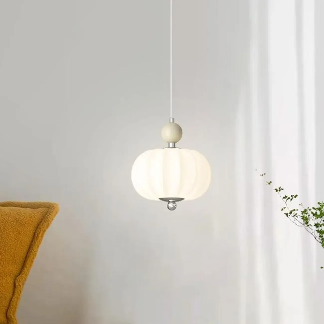 Elegant Milky Glass Globe LED Pendant Light with Bead Detail