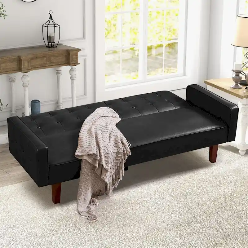 Sofa Bed Couch Faux Leather Loveseat Sofa Convertible Modern Futon Couch Small Sleeper Futons Bed