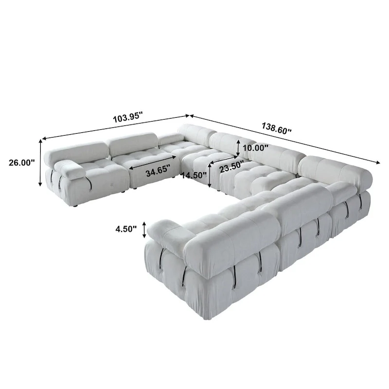 8-piece U-Shape Velvet Fabric Modular Sectional Sofa--138.6