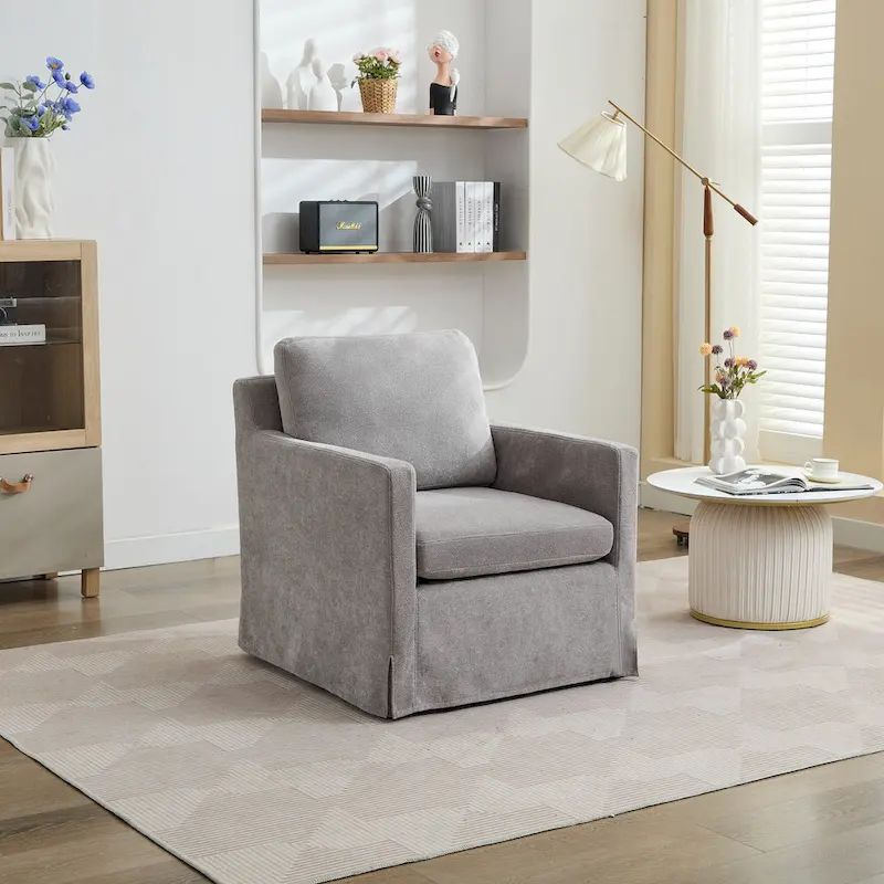 Modern 29.92 Chenille 360 Swivel Accent Chair with Solid Wood Frame and Removable Back Cushion