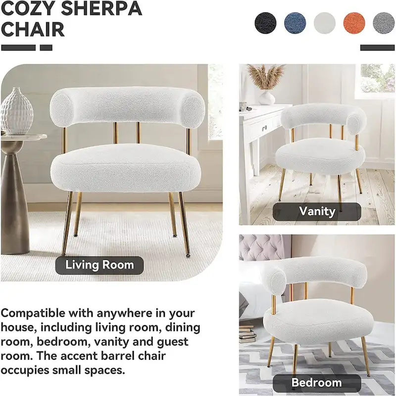 SEYNAR Modern Glam Upholstered Comfy Open-Back Accent Vanity chair with Golden Legs