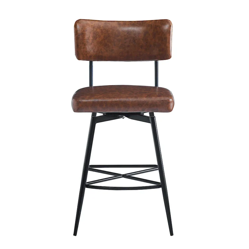 26 Retro Swivel Counter Stools, Set of 2 PU Leather Bar Chairs with Cushioned Seat and Iron Frame