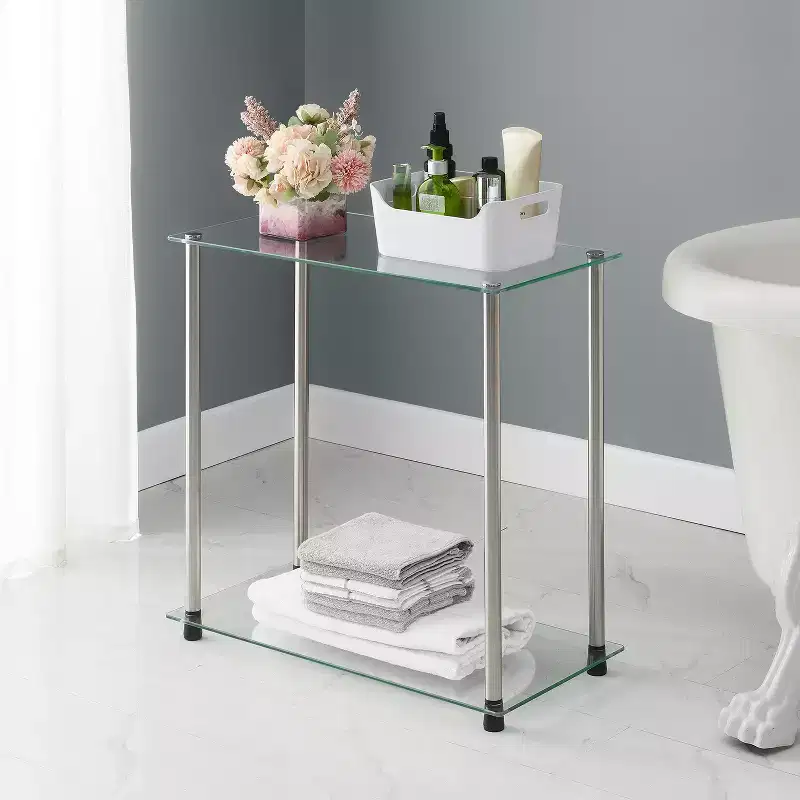 HomeStock 24 in.H Silver Color Rectangle Glass Table Top End Table 1 -piece