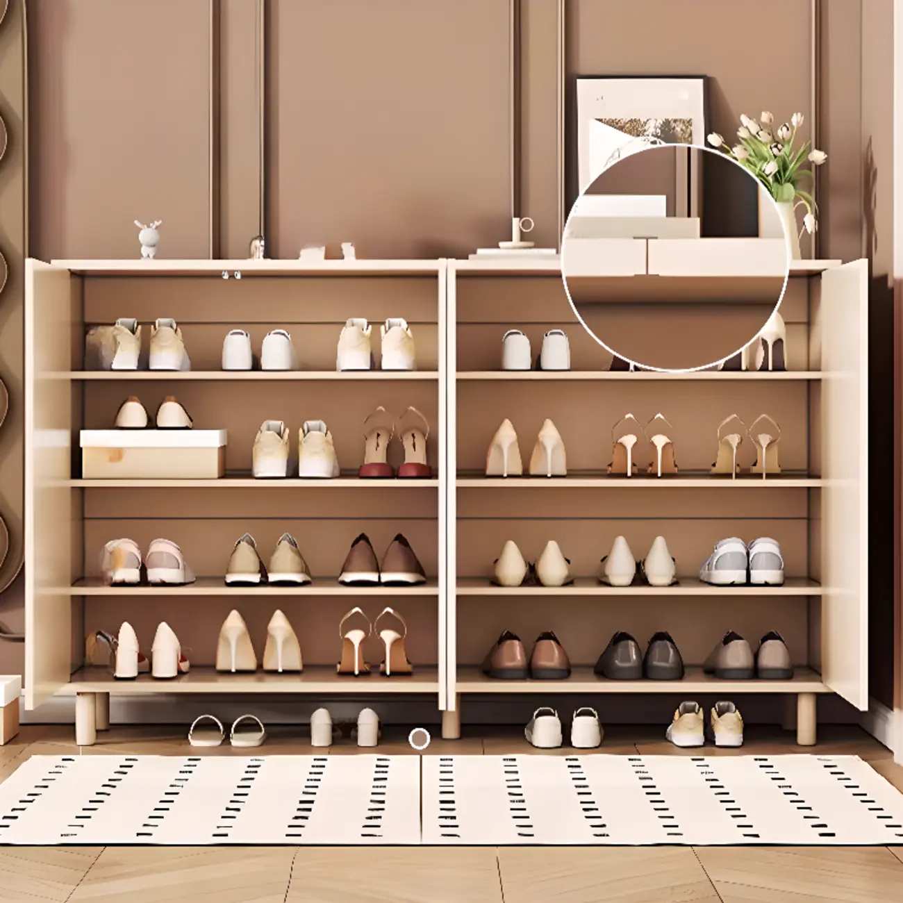 Modern White Closed Back Adjustable Wooden Shoe Cabinet