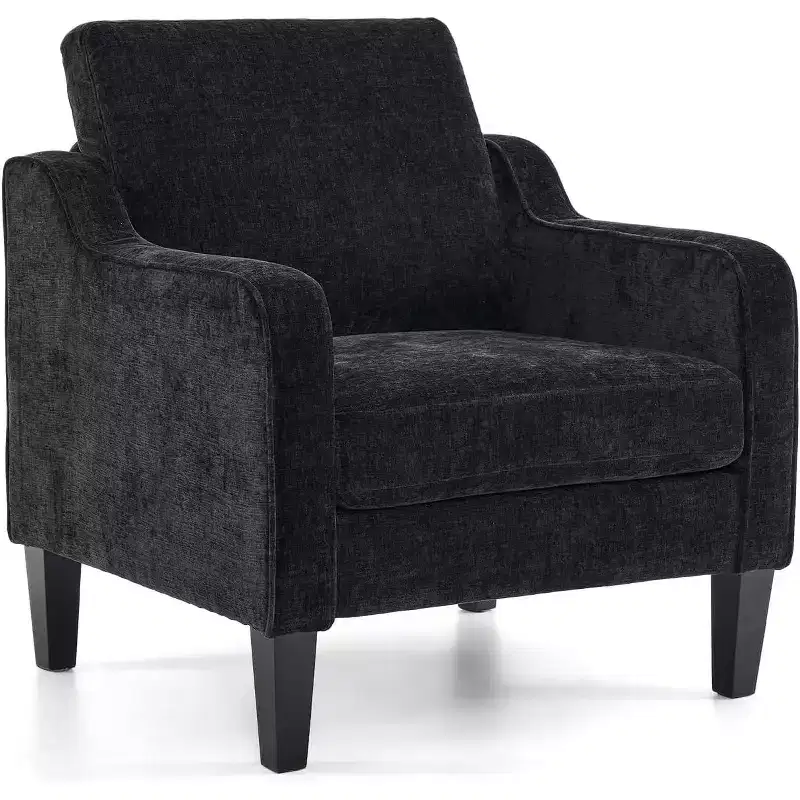 Upholstered Accent Chair, Mid Century Chenille Armchair, 1-Seat — Black / Cream White / Dark Green / Light Brown / Light Gray / Navy Blue / Olive Green / Rustic