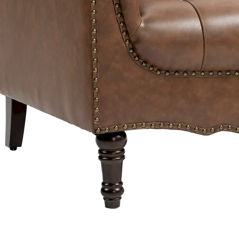 Tufted Vegan Leather Accent Chairs Set of 2, Armchair with Nailhead Trim