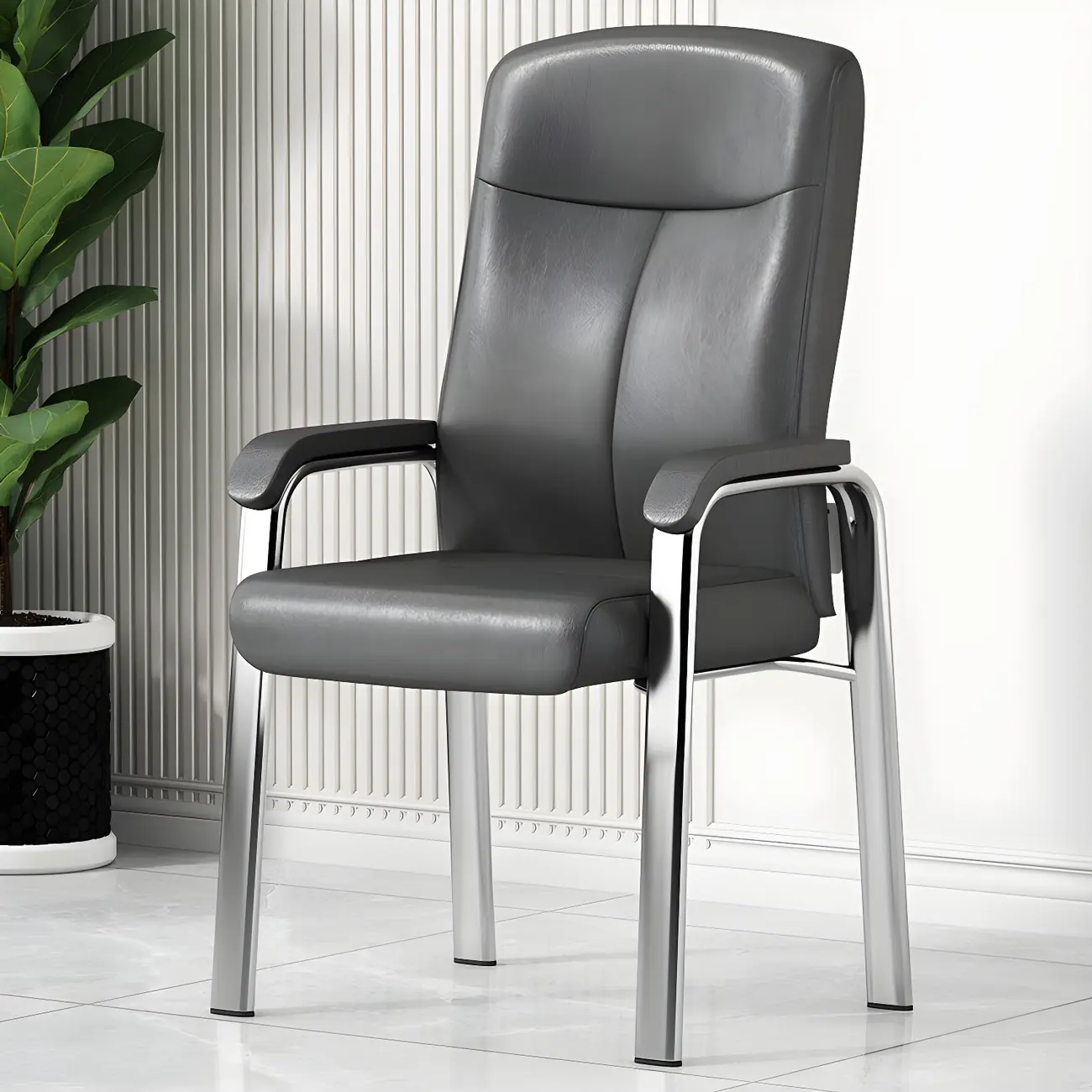 HomeyFad Modern Leather Metal 4-Leg Office Chair with Arms