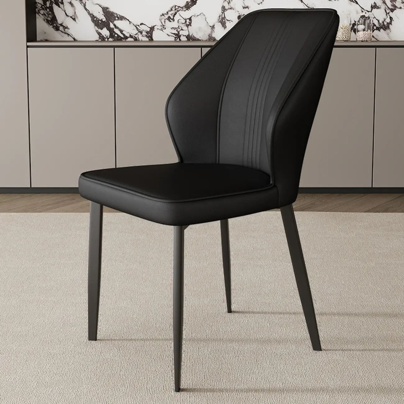 Modern Faux Leather Upholstered Wingback Dining Chair with Metal Legs