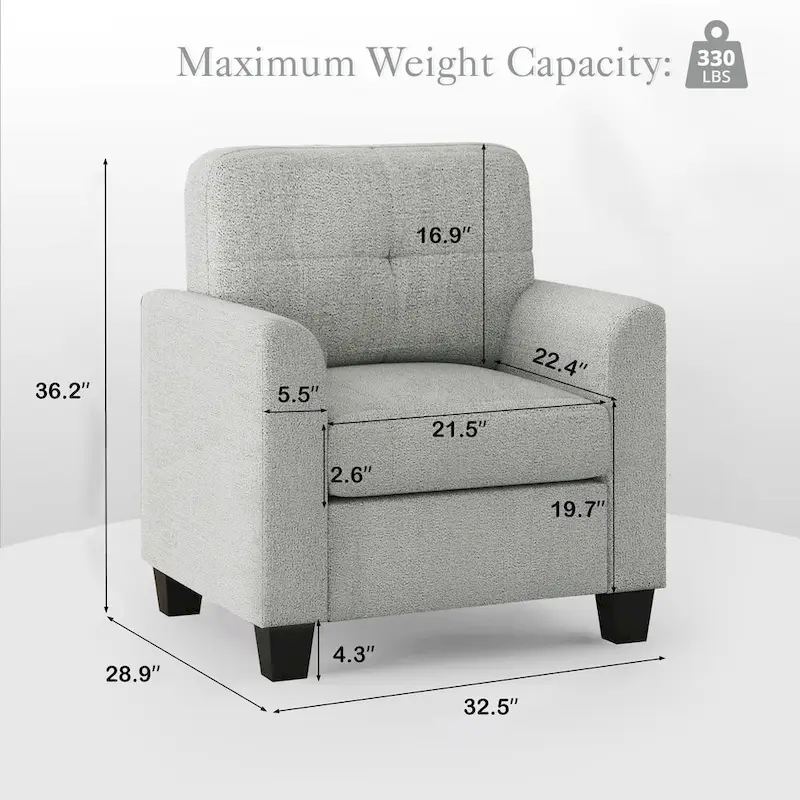 Mid-Century Upholstered Accent Chair Single Sofa with Armrest - 32.5Lx28.9Wx36.2H
