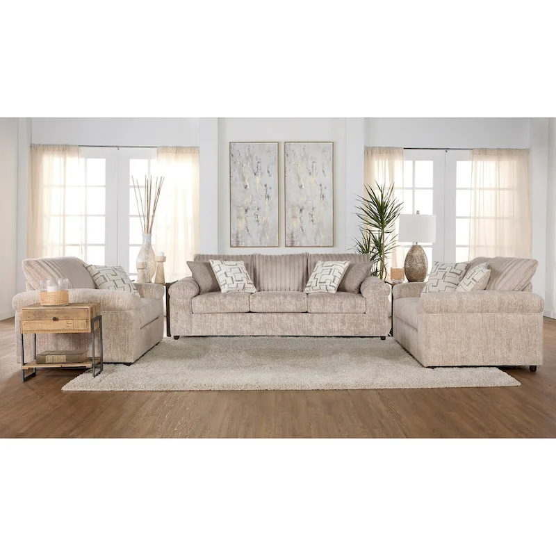 Roundhill Furniture Nason Wide Wale Corduroy Sofa, Loveseat, and Cuddle Chair Set