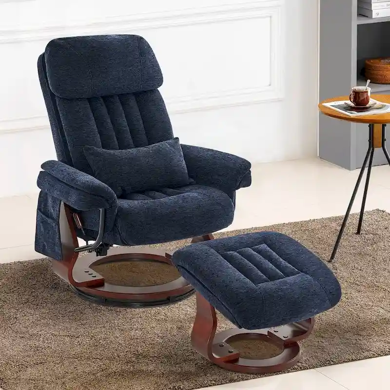 Swivel Recliner with Ottoman, Leisure Office Chair, Ergonomic Lounge chair, Chenille Fabric 4687