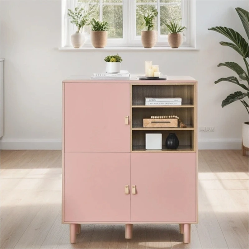 Modern Wood Sideboard Cabinet with Round Legs and Shelf - N/A
