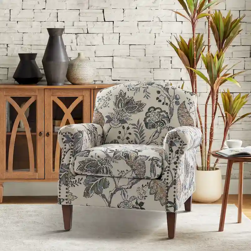 Giampiero Wooden Upholstery Armchair with Nailhead Trims by HULALA HOME